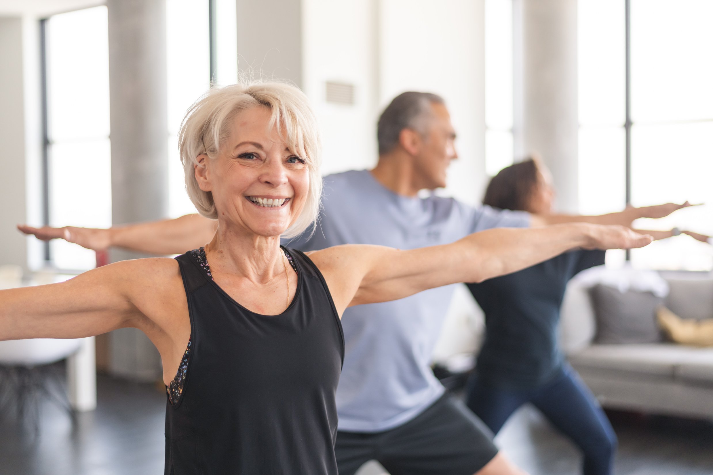 Active seniors in group fitness class